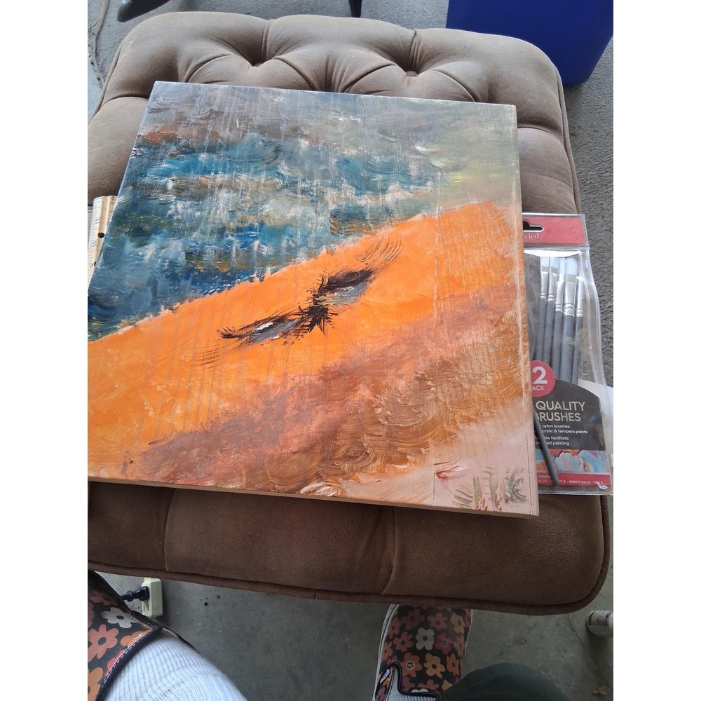 Original Dual Sided Art 15x16 Wood Panel Painting, Crow Sunset Landscape